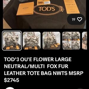 Tod's Vintage Artic Fox Fur Itailian Made Tote Bag